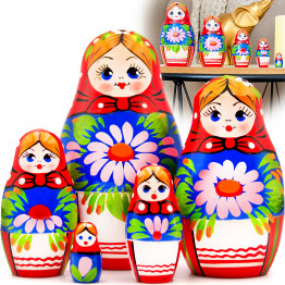 Матрешка с букетом лилий, декор для дома. Набор 5 штук 