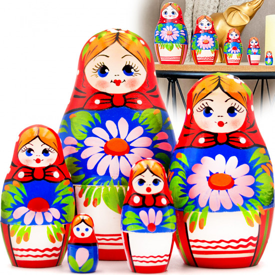 Матрешка с букетом лилий, декор для дома. Набор 5 штук 