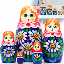Матрешка с букетом ромашек (набор 5 шт)