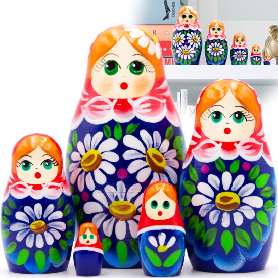 Матрешка с букетом ромашек (набор 5 шт)