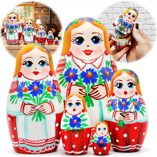 Белорусская национальная матрешка с васильками, развивающая игрушка, 5 в 1