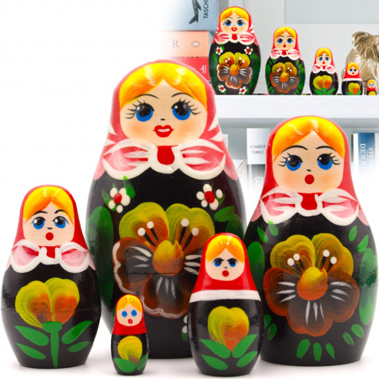 Матрешка в сарафане с анютиными глазками (набор 5 шт)