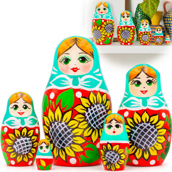 Матрешка в сарафане с подсолнухами, традиционные игрушки, 5 шт