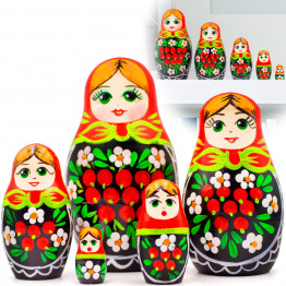 Матрешка с ветвями рябины и ромашками, старинные игрушки, набор 5 в 1