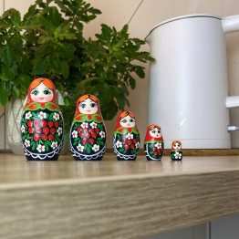 Матрешка с ветвями рябины и ромашками, старинные игрушки, набор 5 в 1