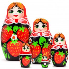 Матрешки в сарафане с клубникой, старинные игрушки, 5 шт