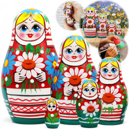 Матрешка девушка с ромашками и васильками в белорусском костюме (набор 5 шт)