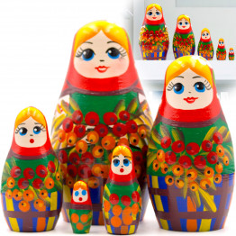 Матрешка с русскими мотивами и ветвями рябины (набор 5 шт)