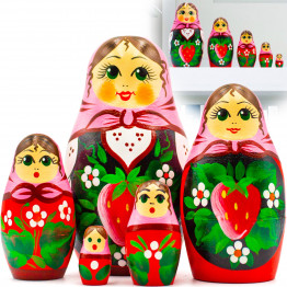 Набор матрешек с клубникой и в розовом платке, ручная работа, 5 шт
