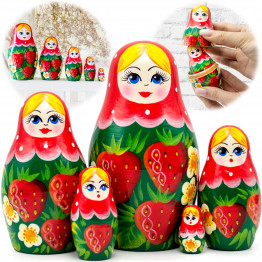 Традиционная матрешка с клубникой, сувениры из дерева, 5 шт
