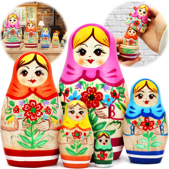 Классическая матрешка с традиционной цветочной росписью, набор 5 шт
