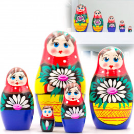 Матрешка в красной косынке и маргаритками (набор 5 шт)