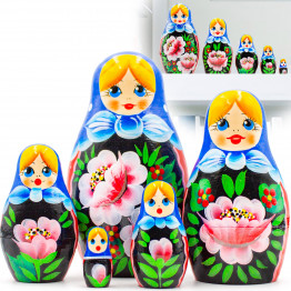 Матрешка в сарафане с розами (набор 5 шт), народные куклы