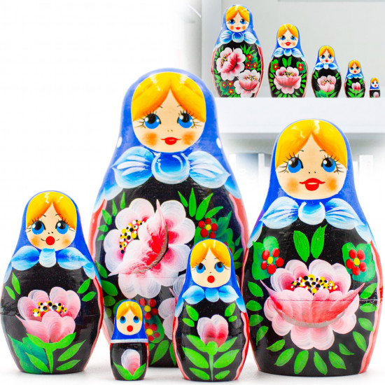 Матрешка в сарафане с розами (набор 5 шт), народные куклы