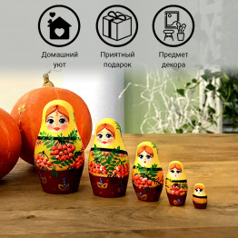 Деревянные матрешки с рябиной, ручная работа, 5 в 1