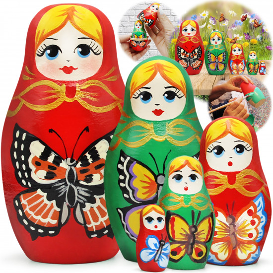 Матрёшка 5 в 1 с бабочками