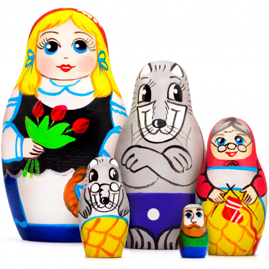 Матрешки с героями сказки Красная Шапочка (5 шт), деревянные игрушки 