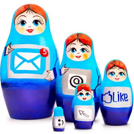 Деревянные матрешки на интернетную тему, декор офиса, 5 в 1
