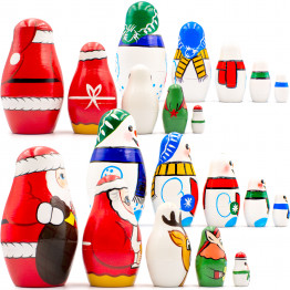 Рождественские матрёшки Санта и Снеговик, ручная роспись, 2 набора по 5 шт