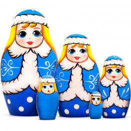 Новогодние матрешки для детей в виде Снегурочки, ручная роспись (набор 5 шт)