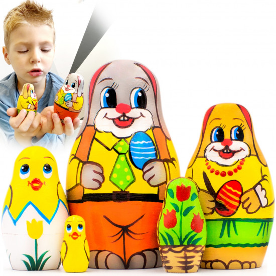 Матрешки – пасхальные Кролики, для праздничного декора, 5 шт