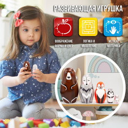 Набор матрешек с милыми лесными животными, эко-игрушка, 5 в 1