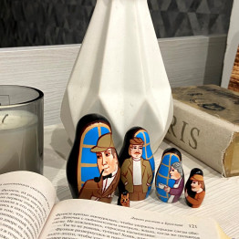 Матрешки Шерлок Холмс и Ватсон, набор 5 шт для декора дома и игр