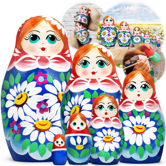 Традиционная матрешка с ромашками, ручная работа, 6 шт