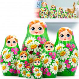 Матрешка игрушка в летнем сарафане с ромашками, игрушки монтессори, 7 в 1