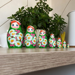 Матрешка игрушка в летнем сарафане с ромашками, игрушки монтессори, 7 в 1