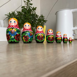Матрешка в платье с анютиными глазками, оригинальный подарок, 7 штук