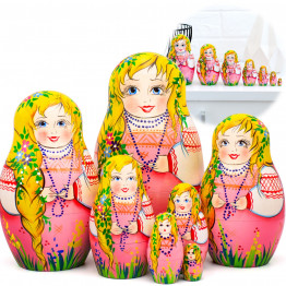 Девочка с косичкой - набор матрешек, эко-игрушки, 7 шт