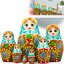 Матрешка с нарисованными вручную цветами подсолнуха, 7 шт