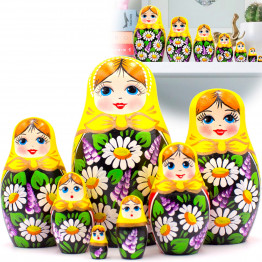Матрешка с букетом сирени и ромашками, народная игрушка, 7 штук