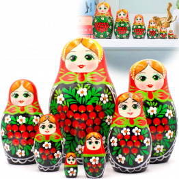 Матрешка с ветвями рябины и ромашками (набор 7 шт)