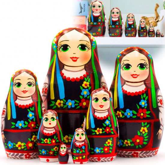 Матрешка в украинской вышиванке, старинные игрушки (набор 7 шт)