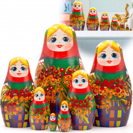 Матрешка с русскими мотивами и ветвями рябины (набор 7 шт)
