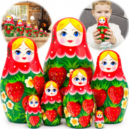 Матрешки с рисунком Клубники для домашнего декора. Набор из 7 шт