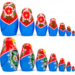 Традиционная матрешка в сарафане с цветами, набор 7 в 1