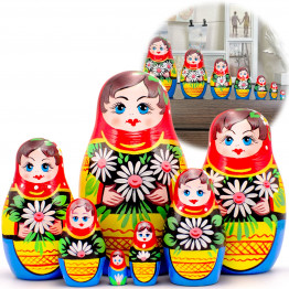 Матрешка с маргаритками в красном платке, коллекционная игрушка, 7 шт