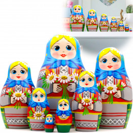 Матрешка с букетом луговых цветов (набор 7 шт)