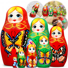 Матрешки с нарисованными вручную бабочками, 7 шт