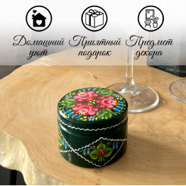 Деревянная шкатулка в стиле оговской росписи, темно-зеленая