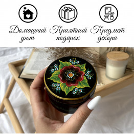 Деревянная шкатулка c цветочным узором, черная