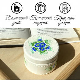 Деревянная шкатулка c васильками, белая