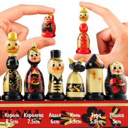 Сувенирный набор шахмат-матрешек Хохлома, ручная роспись