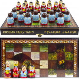 Шахматы «Русские сказки» в виде матрешек, ручная роспись