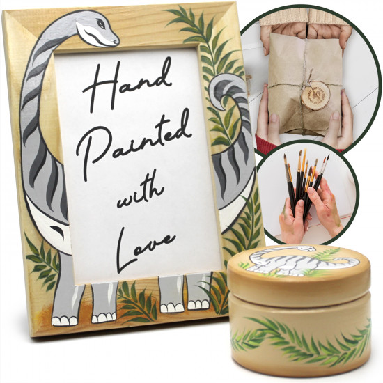 Подарочный набор ручной работы: фоторамка и шкатулка с динозавром