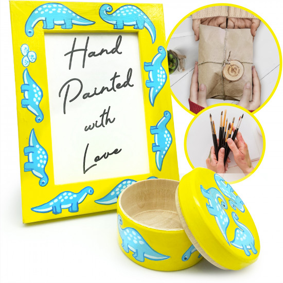 Подарочный набор: фоторамка и шкатулка с росписью динозавров