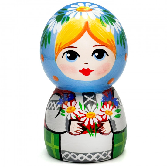 Деревянная фигурка ручной росписи «Девушка с цветами»